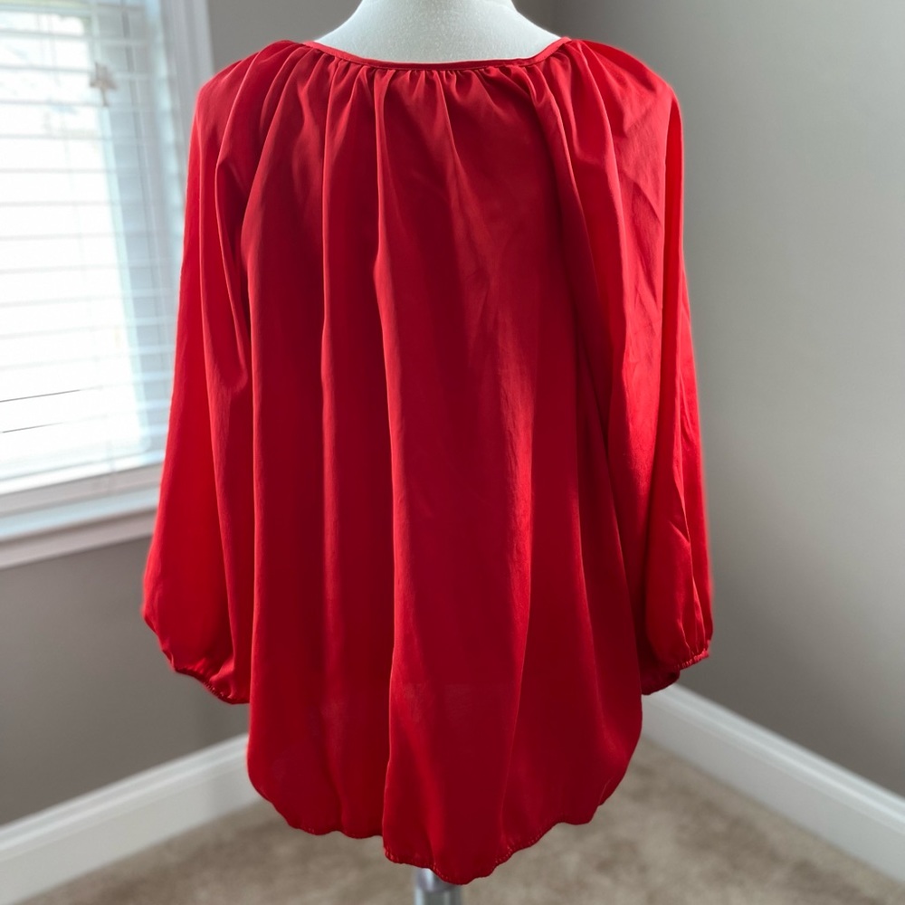 Chico’s Top Blouse Red Button Down Elastic Hem Size 3 - Picture 2 of 12